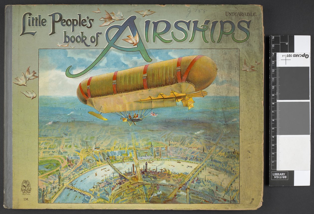 Forside som viser et luftskip. Liten folks bok over luftskip. London: Ernest Nister, [1912] av English School