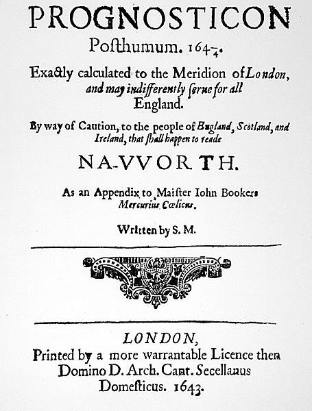Forside fra Prognosticon, utgitt i 1643 av English School