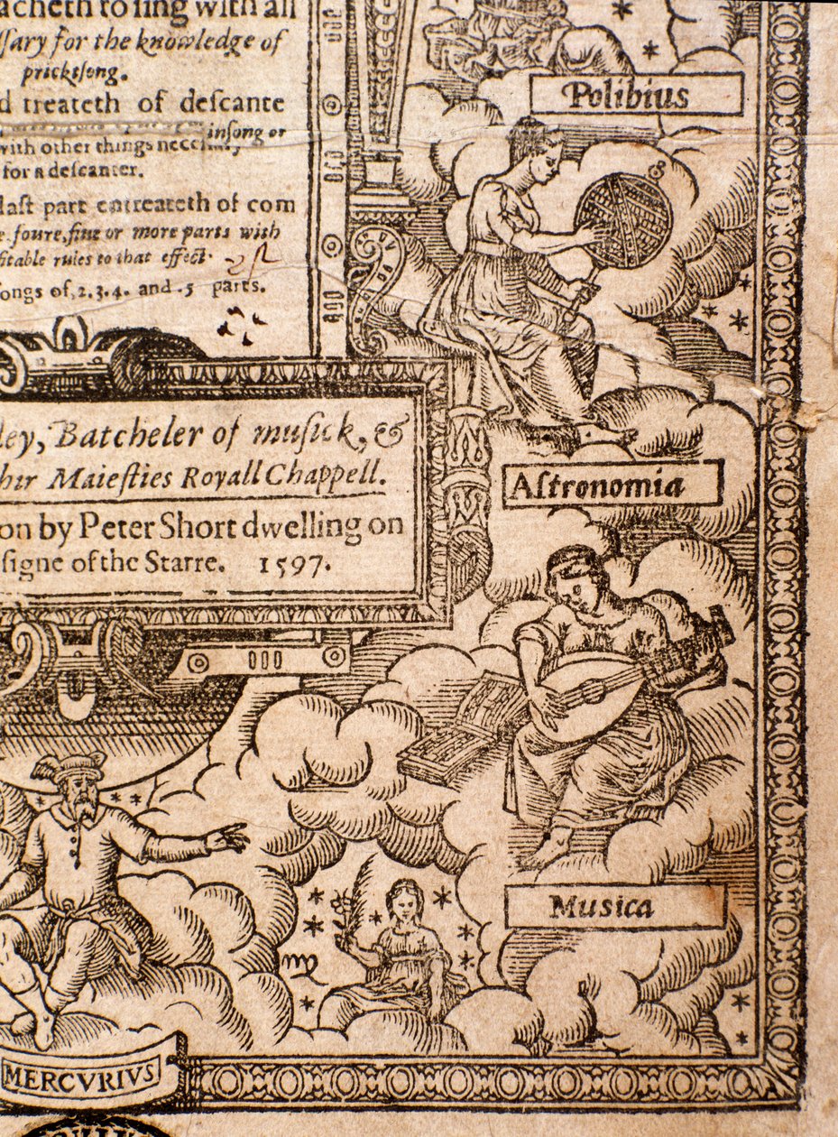 Frontispice fra A Plaine and Easie Introduction to Practicall Musicke av Thomas Morley, Detail, 1597 av English School