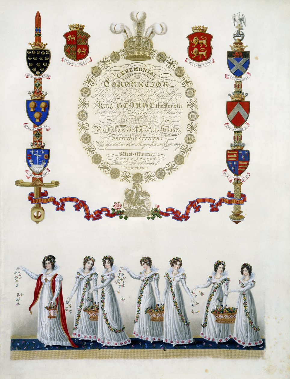 Frontispice, fra "Ceremonial of the Coronation of his Most Sacred Majesty King George the Fourth", av John Whittaker, 1823 av English School