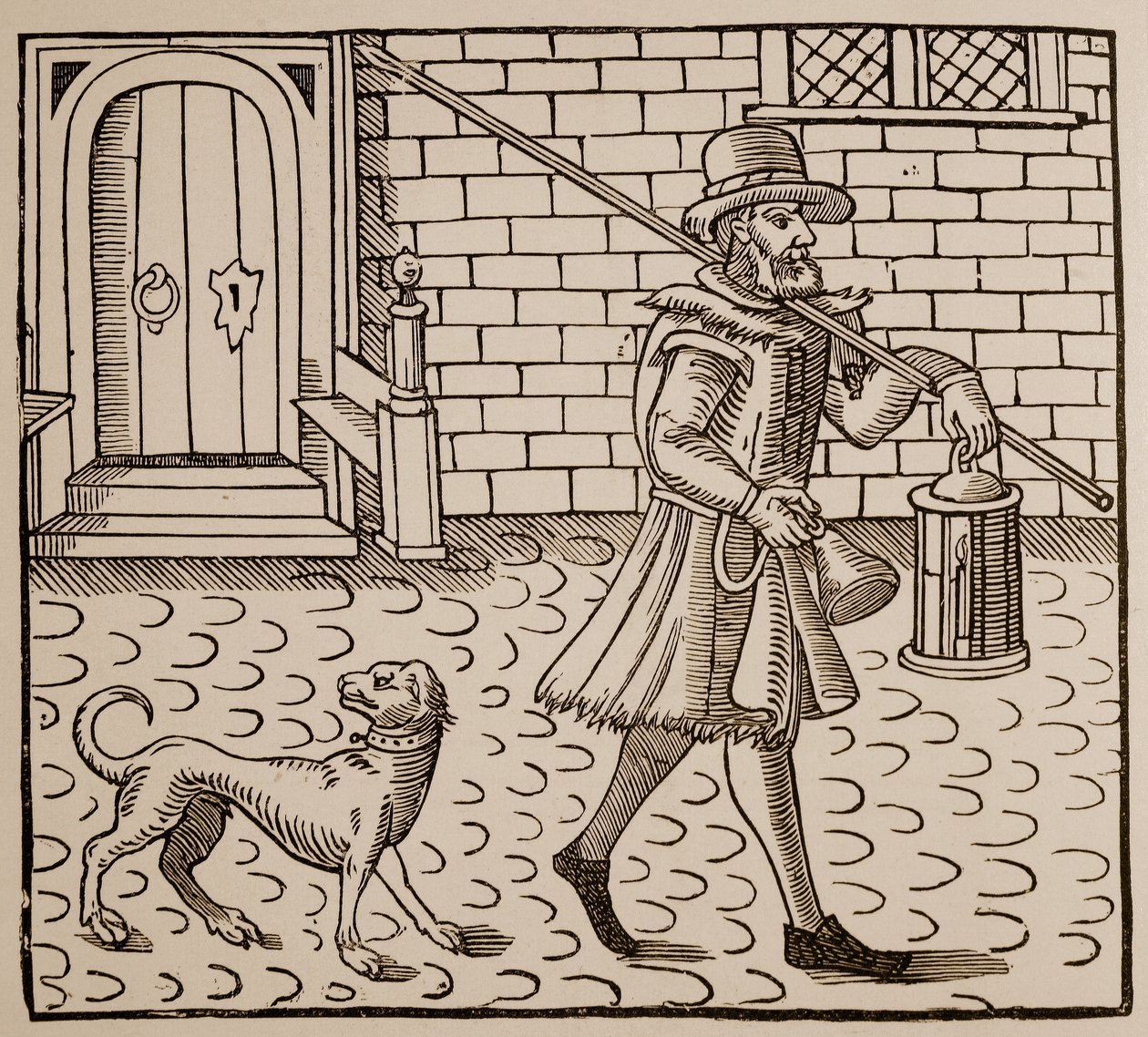Frontispice fra The Bellman of London, av Thomas Dekker (1572-1632), 1616 (sepia-bilde) av English School