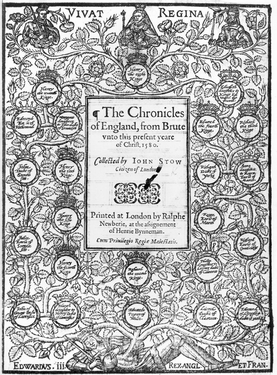 Frontispice av The Chronicles of England av John Stow (ca. 1525-1605), 1580 av English School