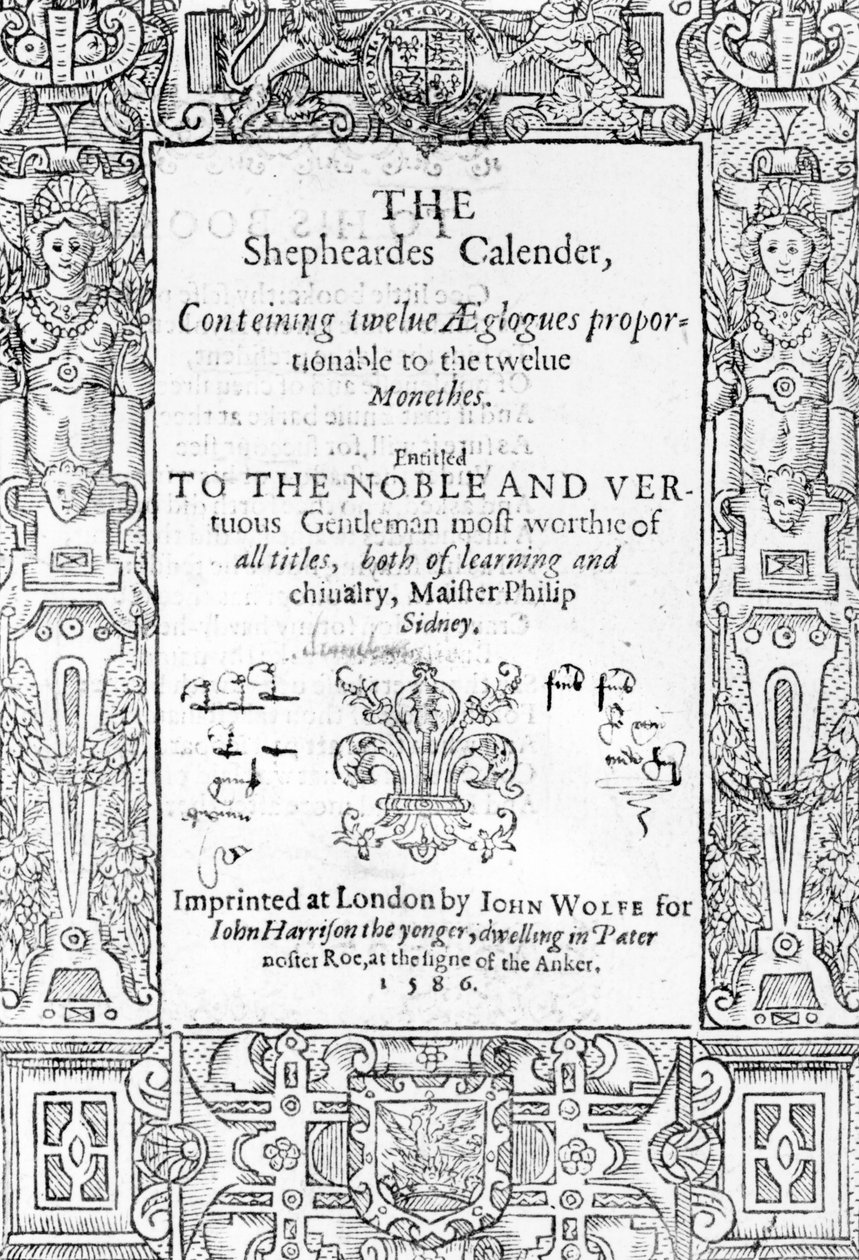 Frontispice of The Shephardes Calender av Esmond Spenser (1552-99), utgitt 1586 av English School