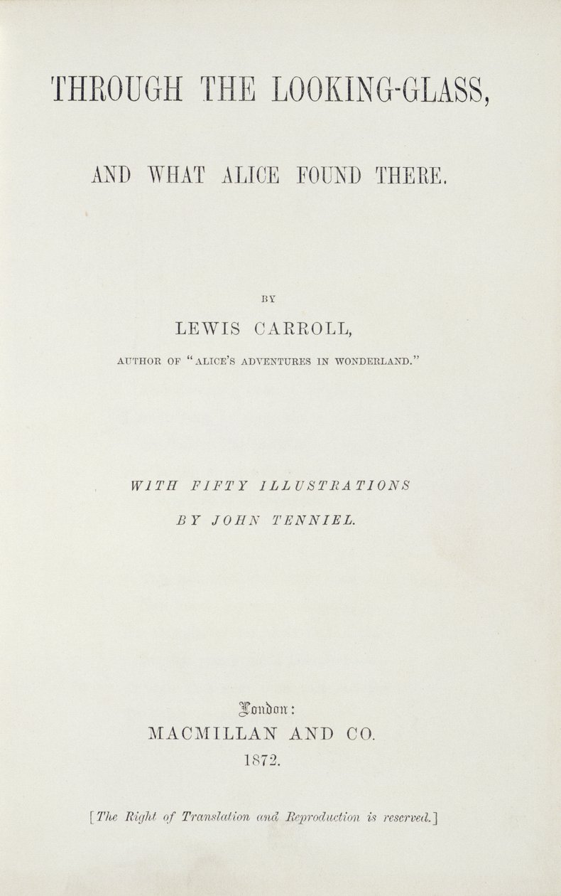 Frontispice til Alice Through the Looking-Glass av Lewis Carroll (1833-98), utgitt av Macmillan, 1872 av English School