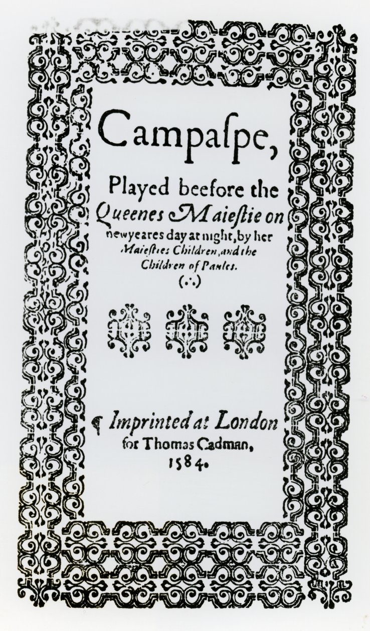 Frontispice til Campaspe av John Lyly (ca. 1554-1606) 1584 av English School
