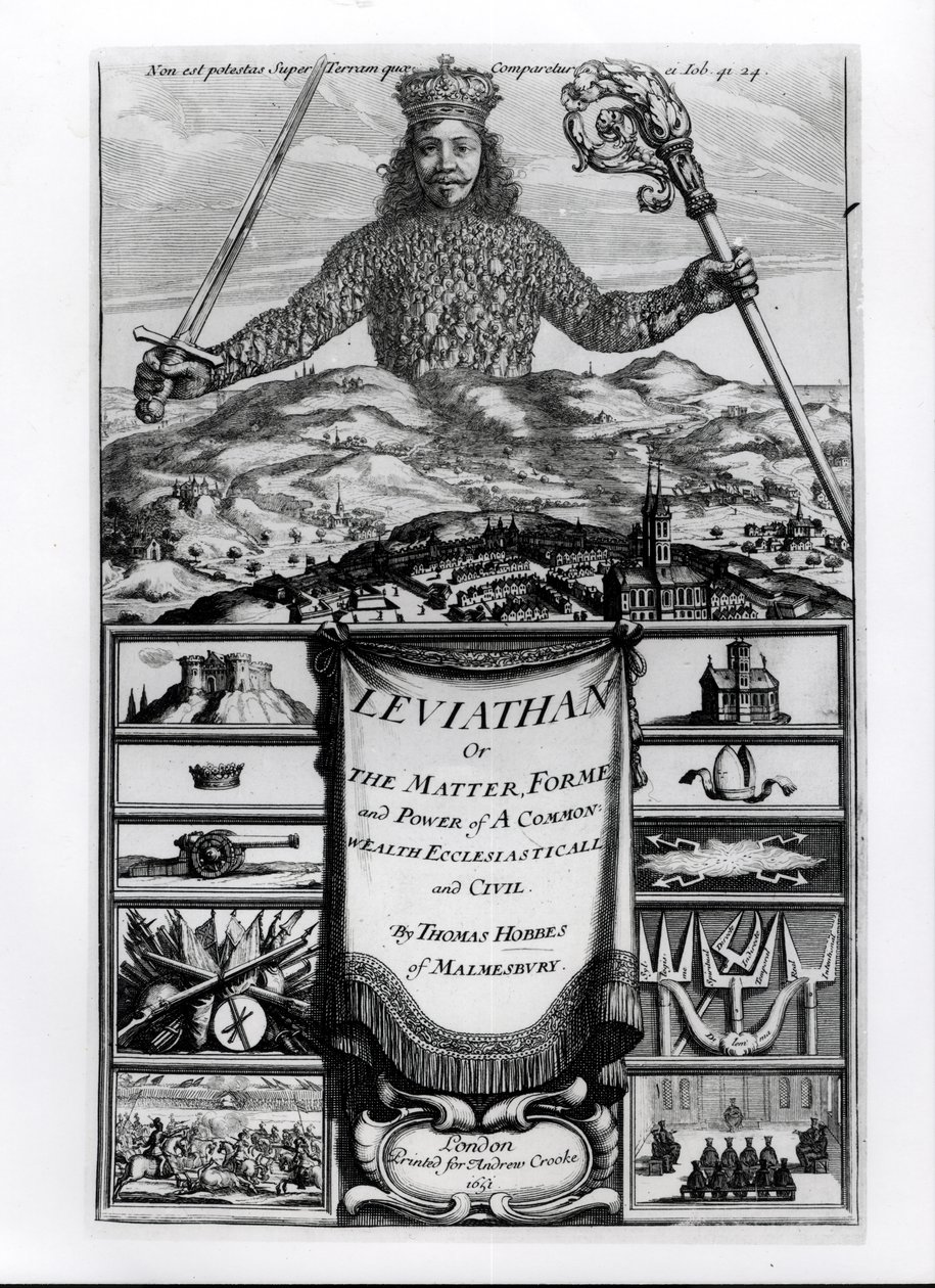 Frontispice til Leviathan or the Matter, Forme and Power of a Common Wealth Ecclesiasticall and Civil, 1651, av Thomas Hobbes (1588-1679) fra Malmesbury av English School