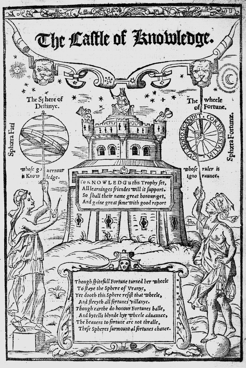 Frontispice til The Castle of Knowledge av Robert Recorde, 1556 av English School