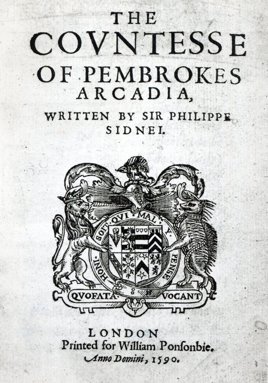 Frontispice til grevinnen av Pembrokes Arcadia av Sir Philip Sidney, 1590 av English School