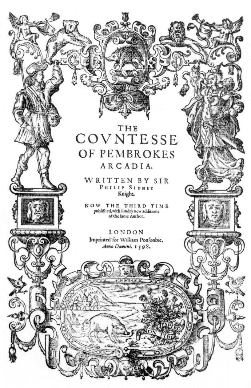 Frontispice til grevinnen av Pembrokes Arcadia av Sir Philip Sidney, 1598 av English School