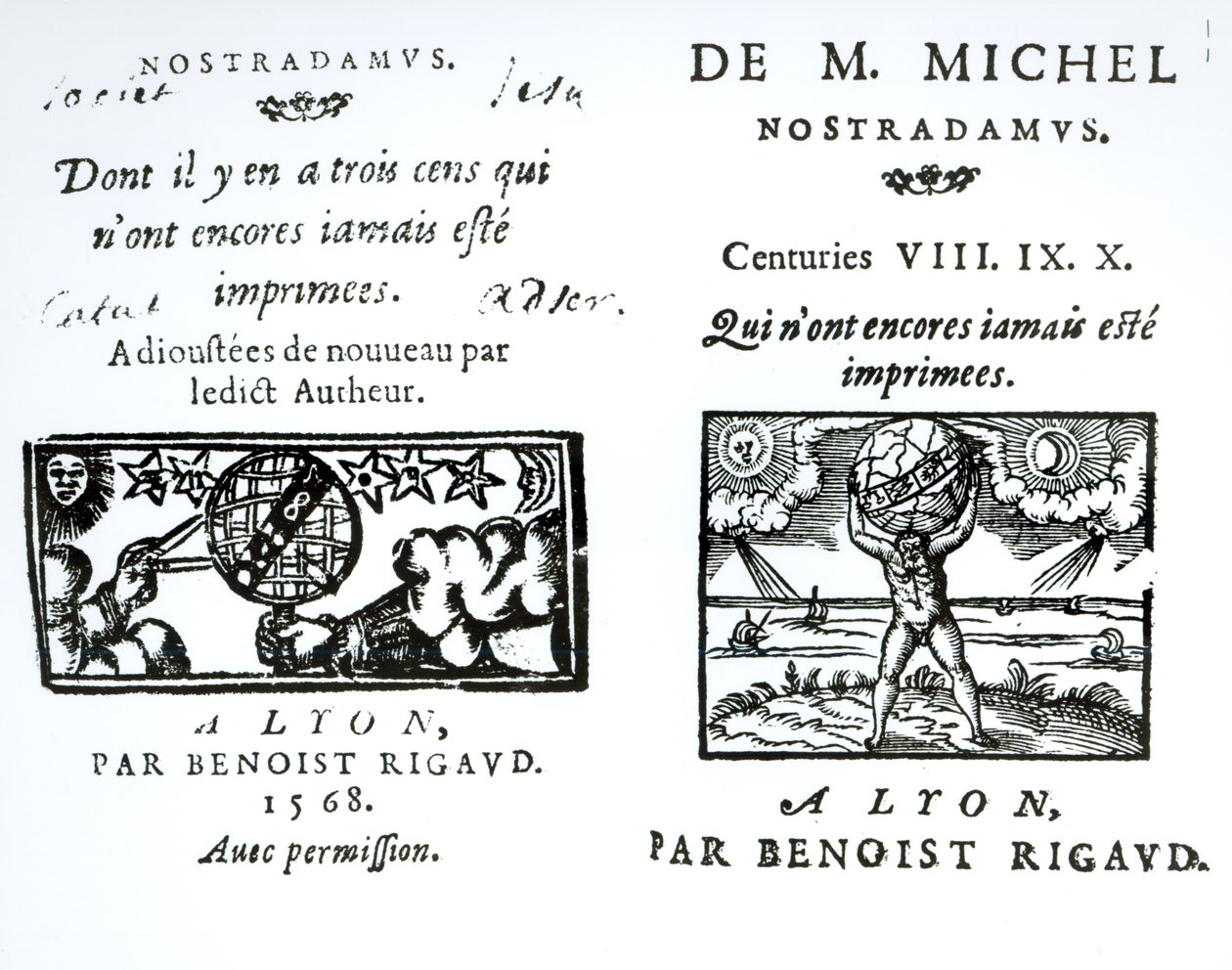 Frontispice til The Prophecies of M. Michel Nostradamus, pub. av Benoist Rigaud, 1568 av English School