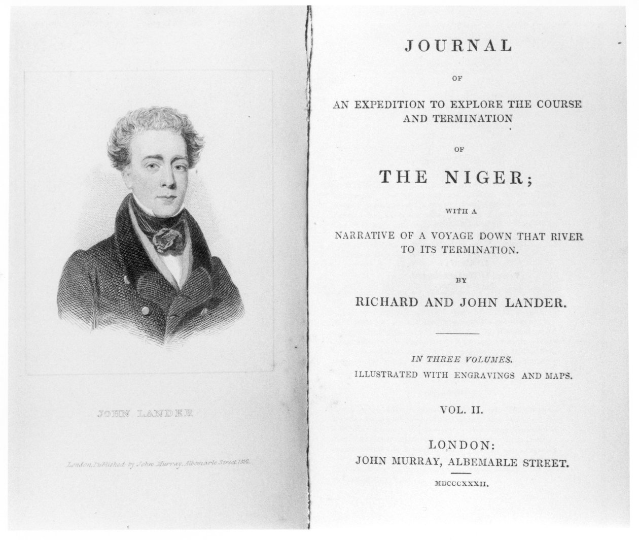 Frontispice til bind 2 av Journal of an Expedition to Explore the Course and Termination of The Niger av Richard og John Lander, utgitt 1832 av English School