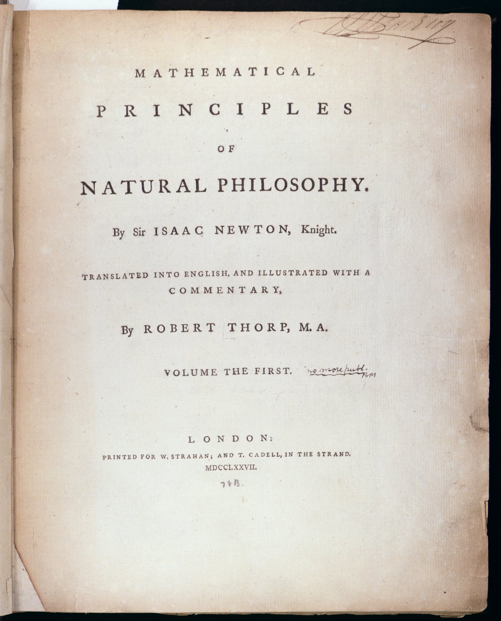 Frontispice til bind I av The Mathematical Principles of Natural Philosophy av Sir Isaac Newton (1642-1727) 1777 av English School