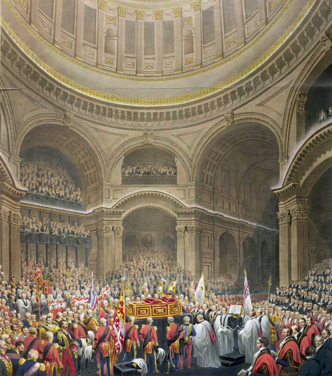 Begravelse av Arthur Wellesley (1769-1852) Duke of Wellington i St. Pauls Cathedral, gravert av J. Thomson og E.J. Parris, 1852 av English School