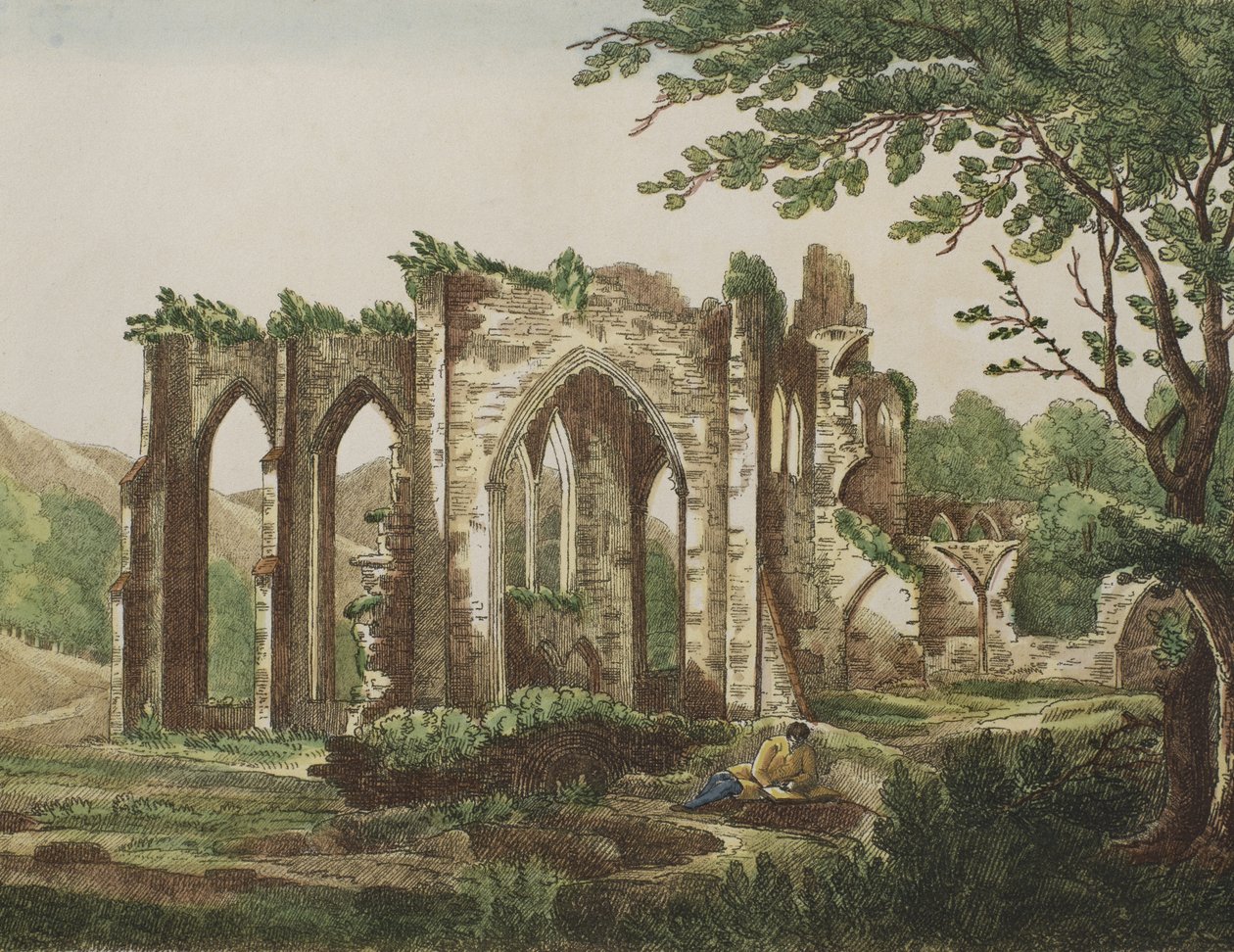 Furness Abbey, Lancashire, 1810 (fargegravering) av English School