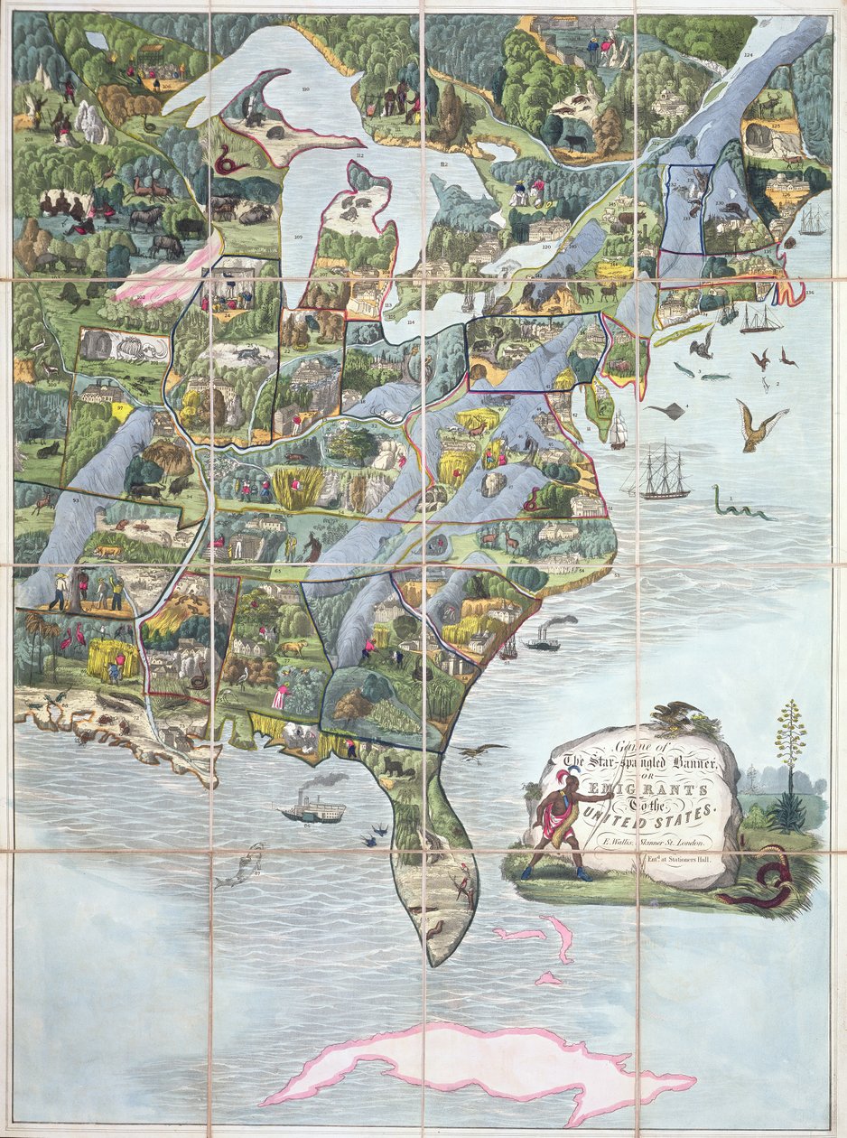 Game of the Star-Spangled Banner eller Emigrants to the United States, brettspill ca.1860 av English School