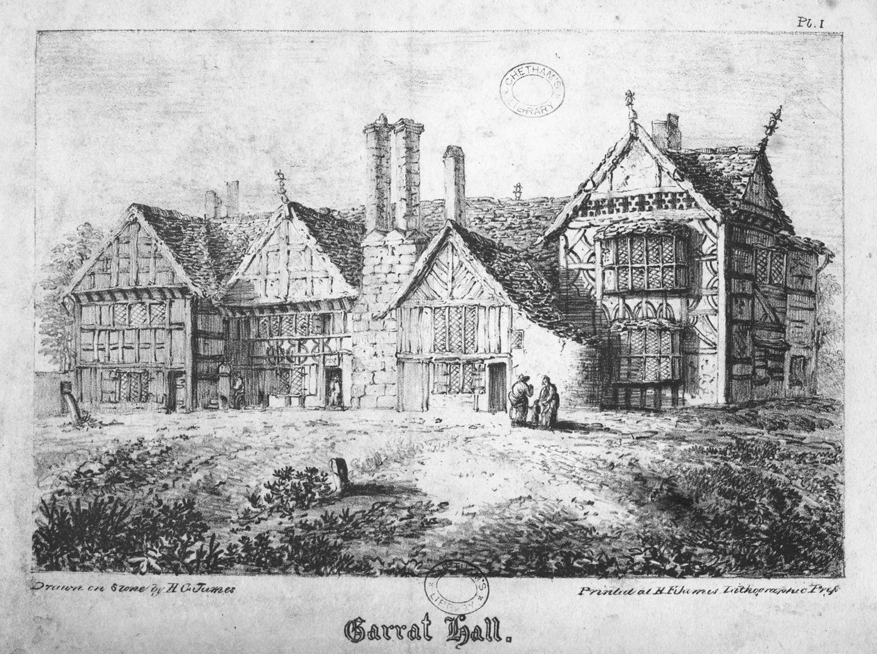 Garrat Hall, Manchester, gravert av H.G. James, sent på 1700-tallet av English School