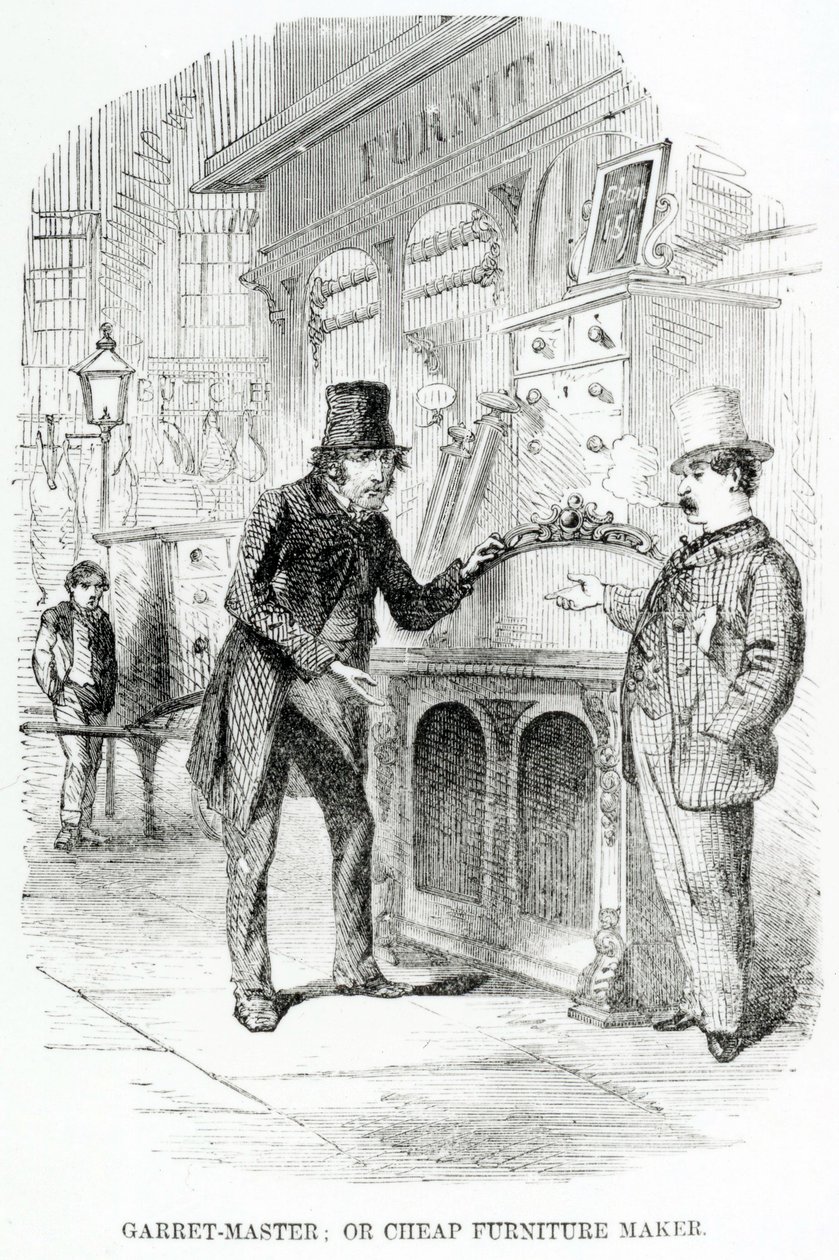 Garret-Master, eller billig møbelmaker, ca. 1840 av English School