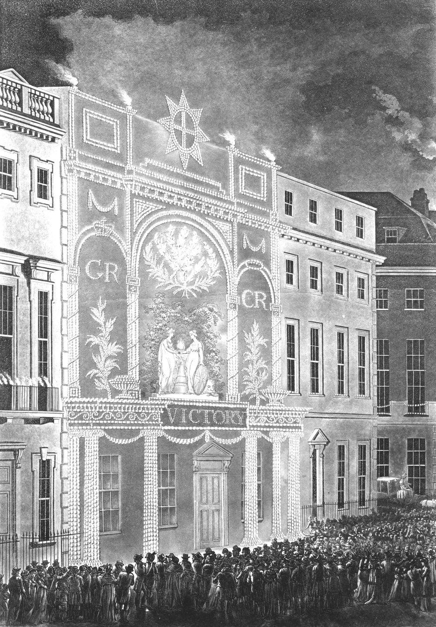 Samling på Portman Square for å se en belysning for freden mellom Storbritannia og Frankrike, 1806 av English School