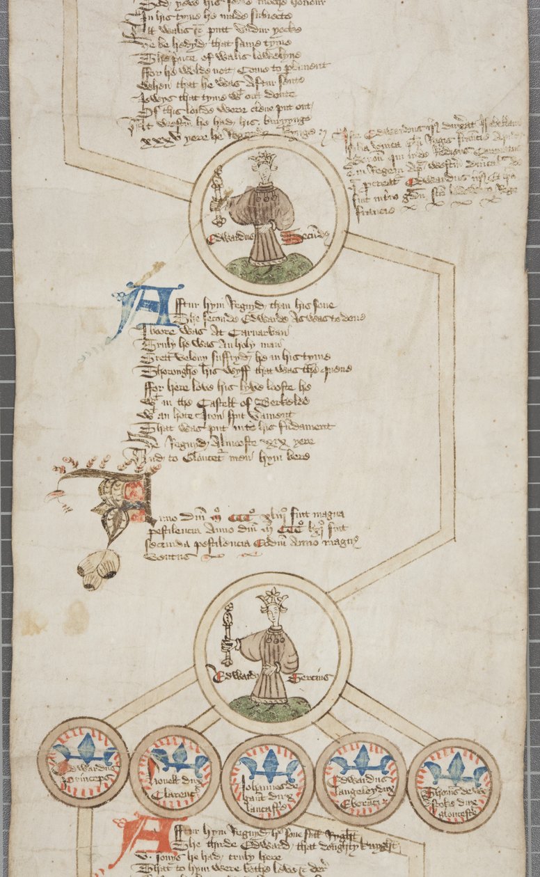 Genealogisk rulle over kongene av England, ca. 1440-79 (penn og blekk på pergament) av English School
