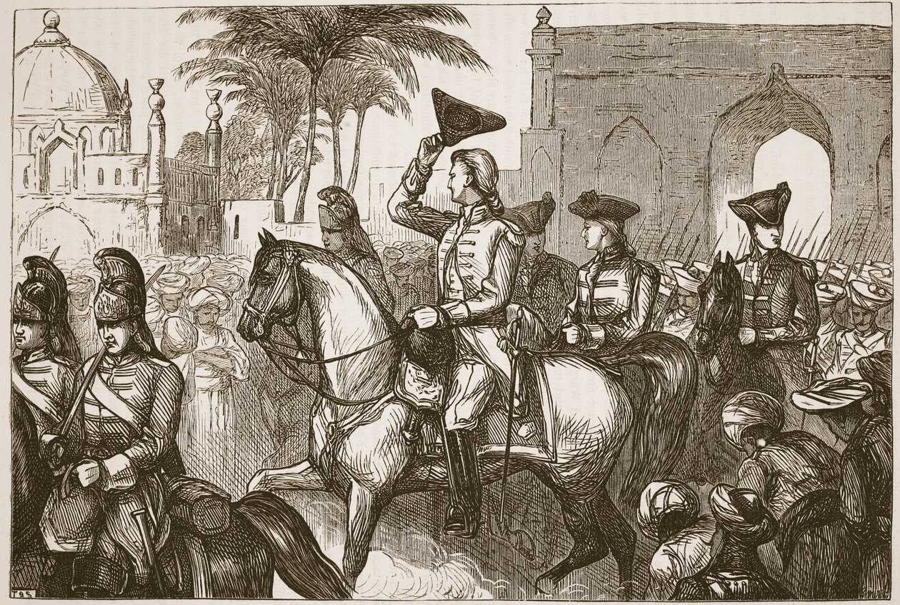 General Goddard kommer inn i Surat, illustrasjon fra Cassells Illustrated History of India av James Grant, pub. 1879 av English School