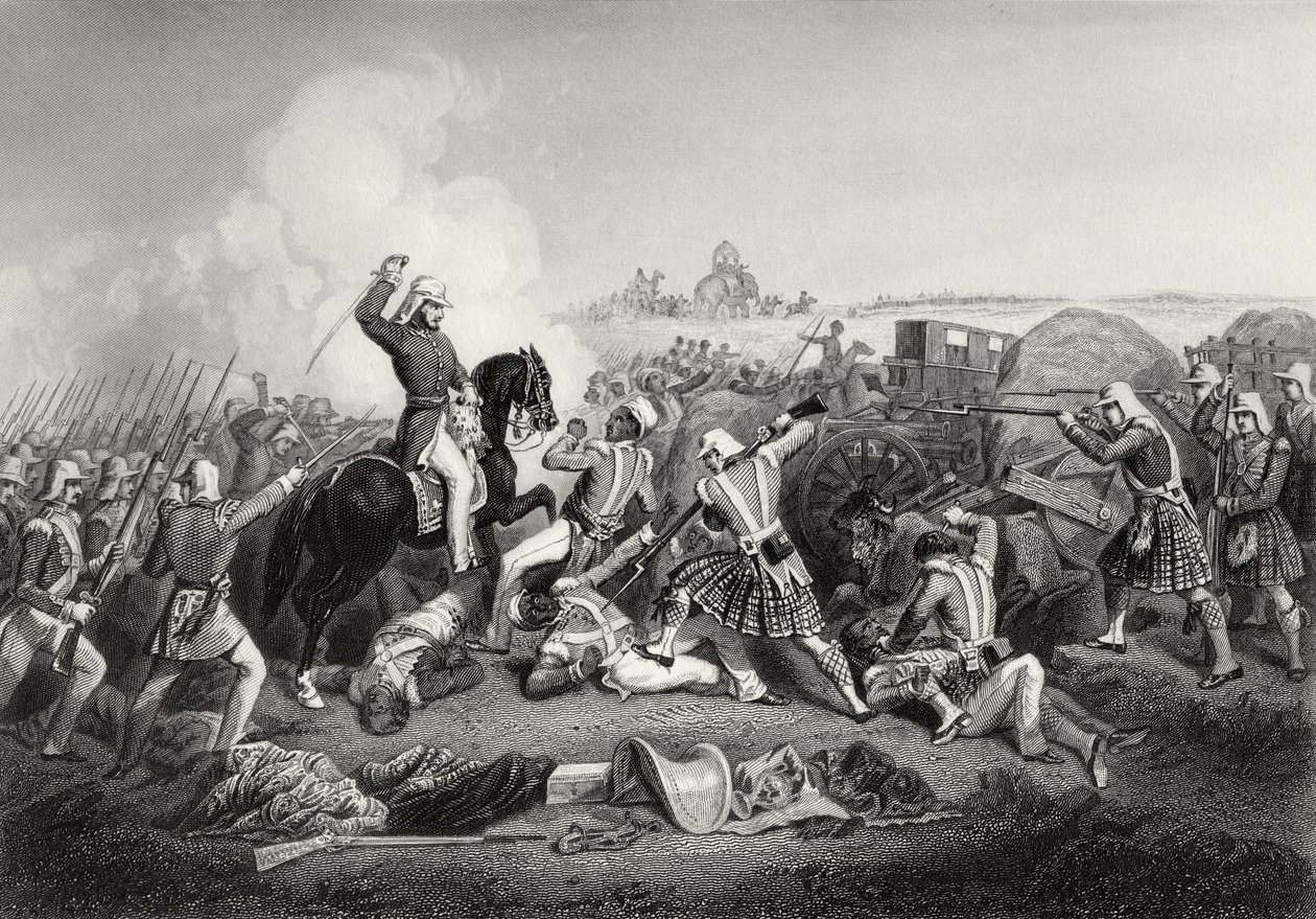 General Havelocks angrep på Nana Sahib ved Futtypore i 1857, fra 'The History of the Indian Myttery', utgitt i 1858 av English School