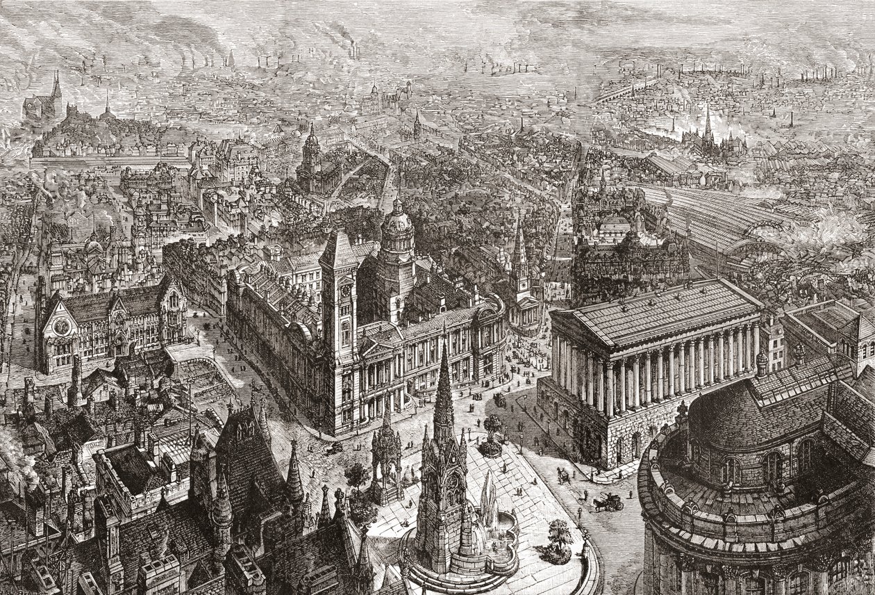 Generell utsikt over Birmingham, West Midlands, England av English School