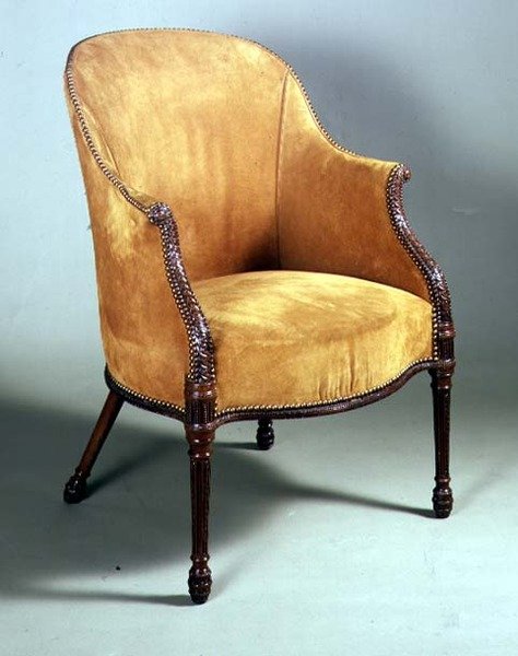 George III bergere stol, sent på 1700-tallet (mahogni og møbeltrekk) av English School