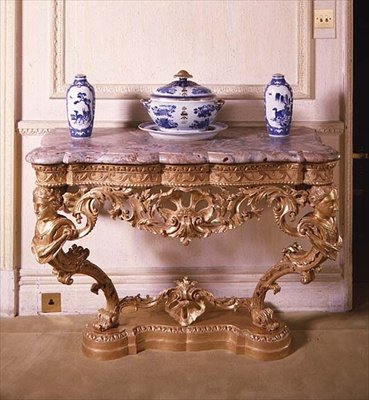 George II utskåret konsollbord, ca. 1750 (forgylt tre med marmorplate) av English School
