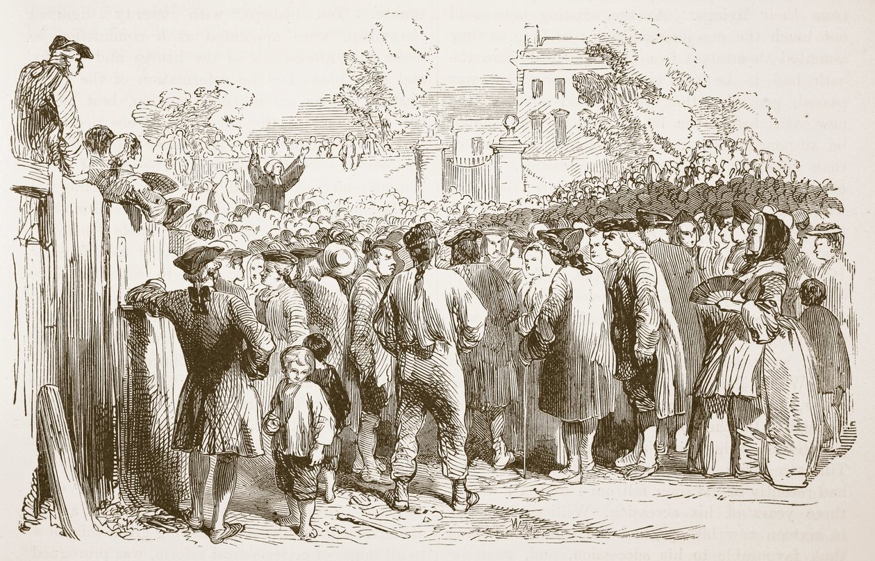 George Whitefield Preaching, illustrasjon fra Cassells Illustrated History of England (sepiafoto) av English School