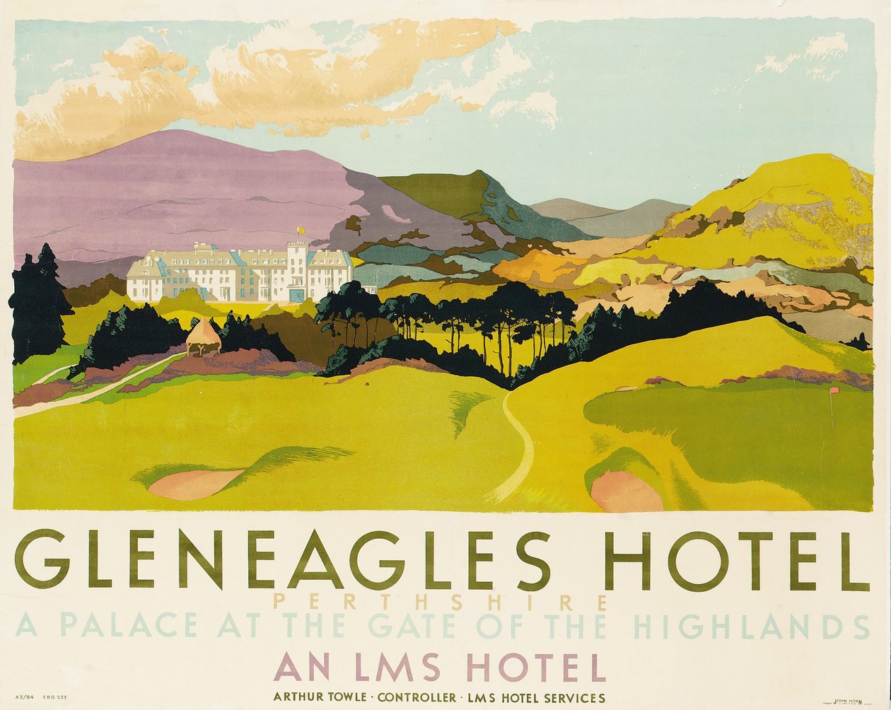 Gleneagles Hotel, plakat som annonserer LMS, 1924 av English School