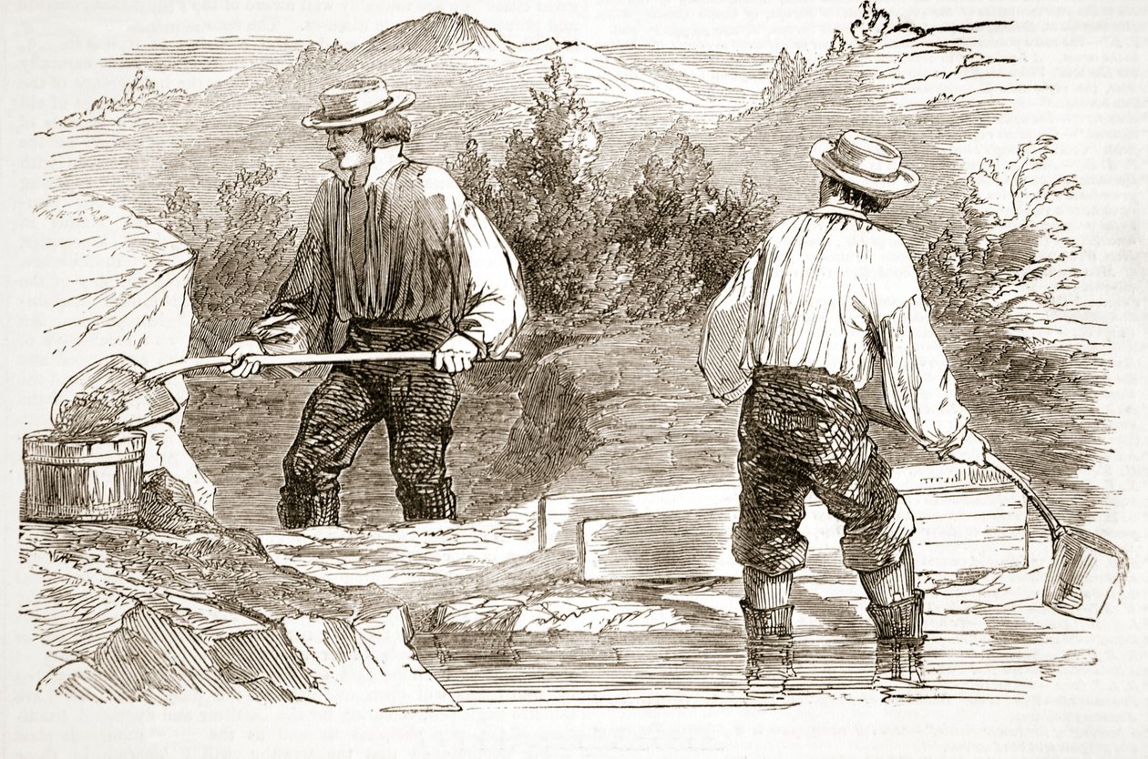 Gold-Washing at the Diggings, fra The Illustrated London News, 1849 av English School