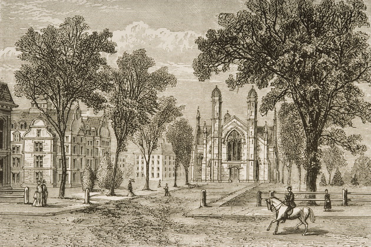 Gore Hall, Harvard University i ca. 1870, fra 'American Pictures' utgitt av Religious Tract Society, 1876 av English School