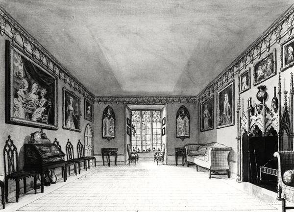 Great Parlour of Strawberry Hill (litho) (s/hvitt bilde) av English School