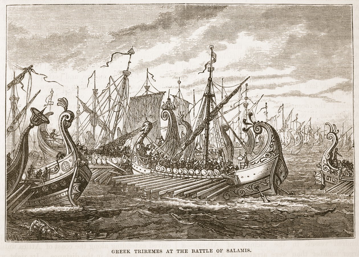 Greske Triremes i slaget ved Salamis av English School