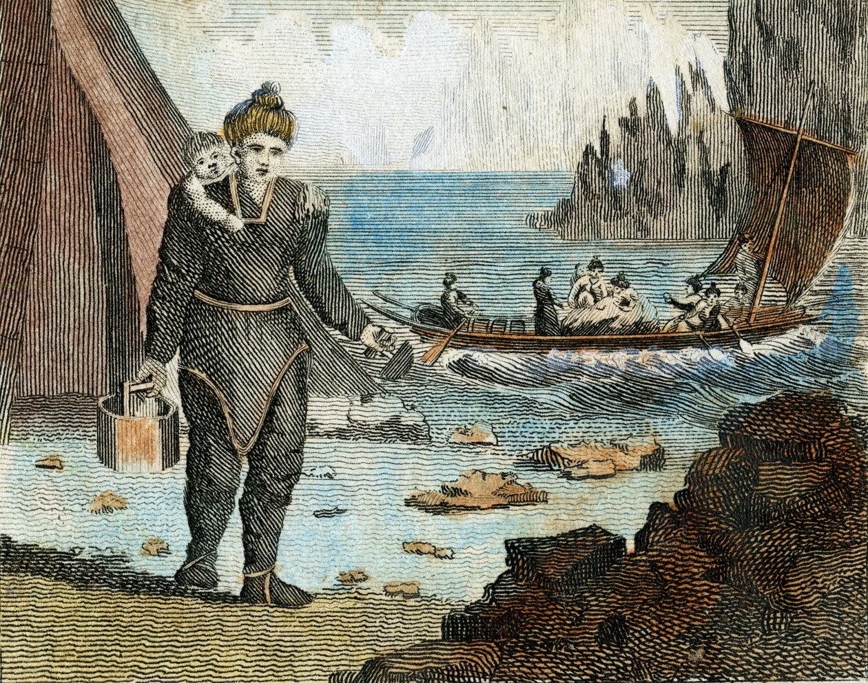 Grønlandsk kvinne og båt, ca. 1779 (gravering) av English School