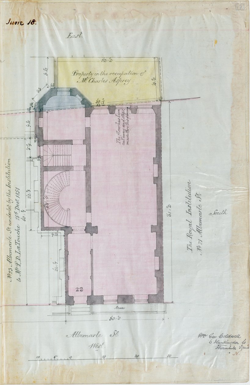 Grunnplan for Royal Institution leases, 1863 (penn og blekk og wc på papir) av English School