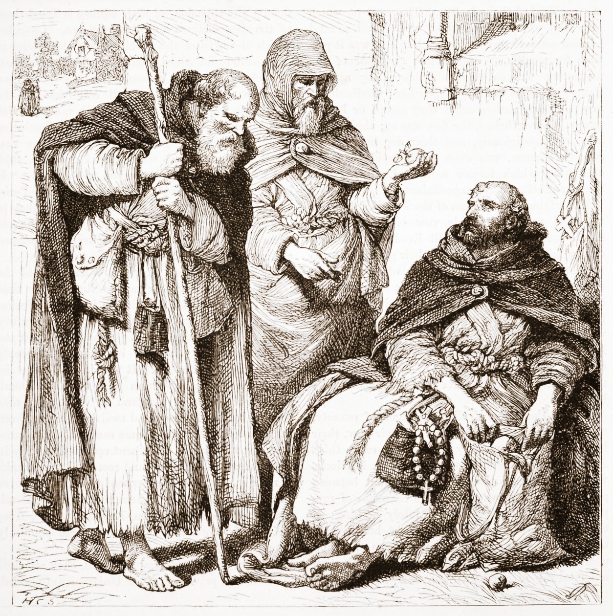 Group of Mendicant Friars, illustrasjon fra The History of Protestantism av James Aitken Wylie (1808-1890), pub. 1878 av English School