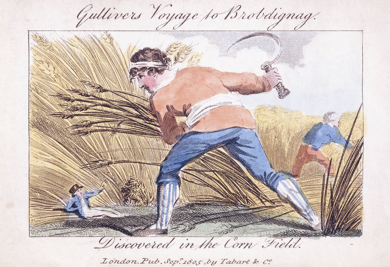 Gullivers reise til Brobdingnag, oppdaget i kornåkeren, 1805 av English School