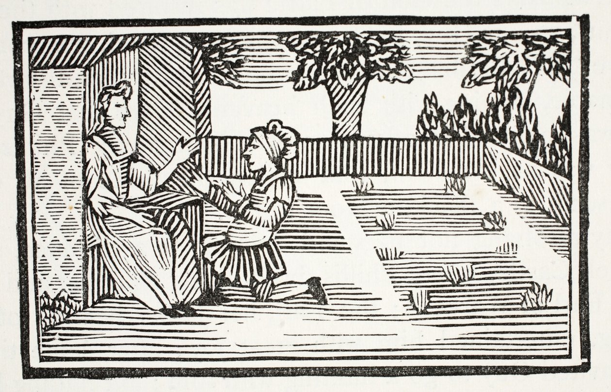 Guy rettferdiggjør Fair Phyllis, illustrasjon fra Chapter-books of the Eighteenth Century av John Ashton, pub. 1882 av English School