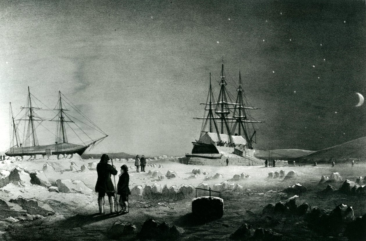 HMS Assistance og Pioneer in Winter quarters returnerer dagslys av English School