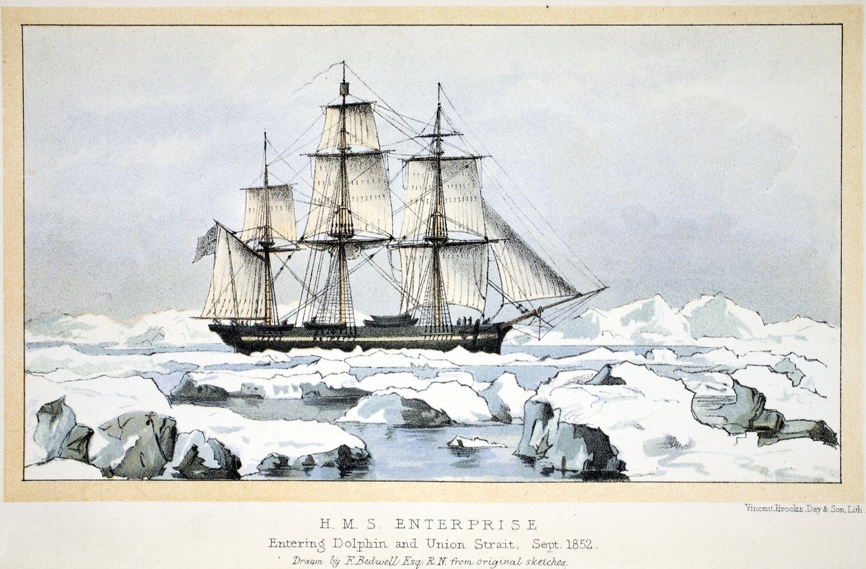 HMS Enterprise går inn i Dolphin and Union Strait, september 1852 av English School