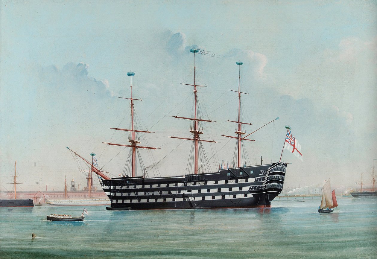 HMS Victory i Portsmouth Harbour, ca. 1860 av English School