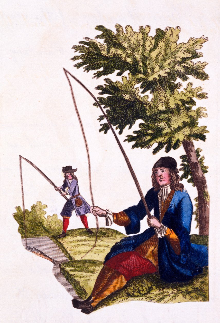 Vaner til en gentleman - Fiske, 1690 (håndfarget gravering) av English School