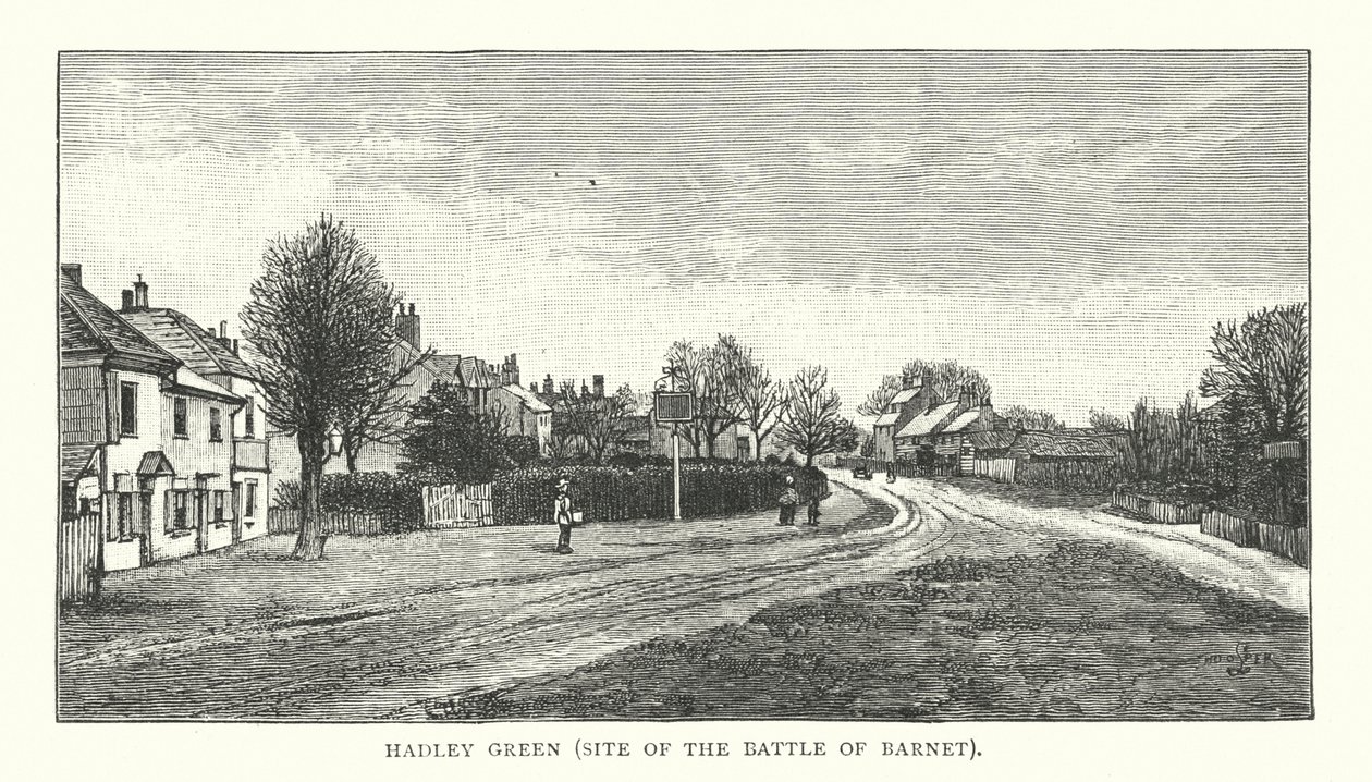 Hadley Green, stedet for slaget ved Barnet (gravering) av English School