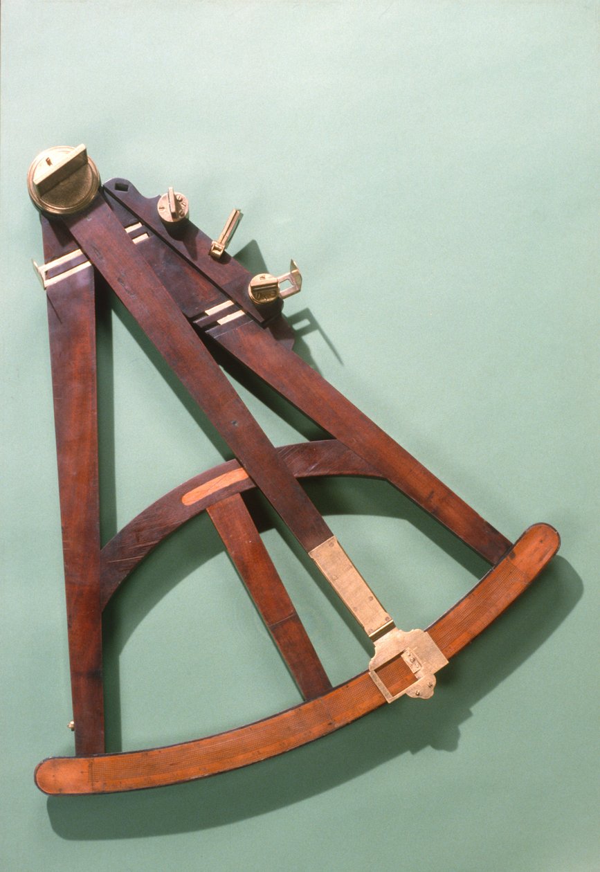 Hadleys kvadrant med tverrgående buksbomvekt, ca. 1750 (messing og tre) av English School