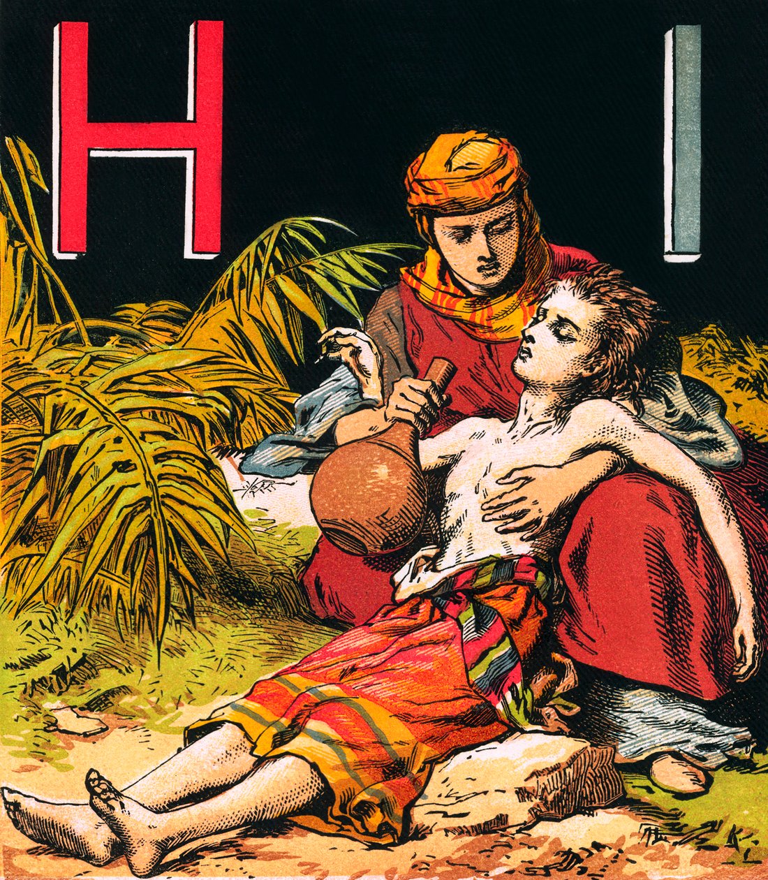 Hagar og Ismael (fargelitografi) av English School