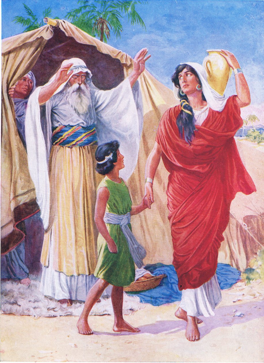 Hagar og Ishmael, fra The Bible Picture Book utgitt av Thomas Nelson, ca. 1950 av English School