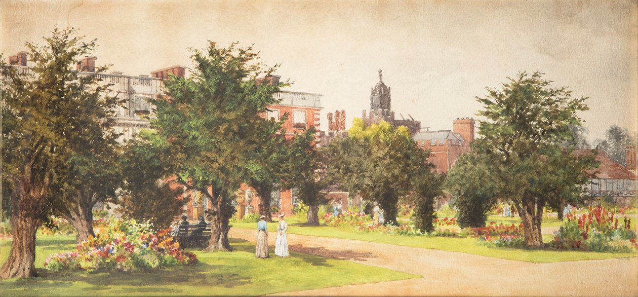 Hampton Court Gardens, ca. 1910 (akvarell på papir) av English School