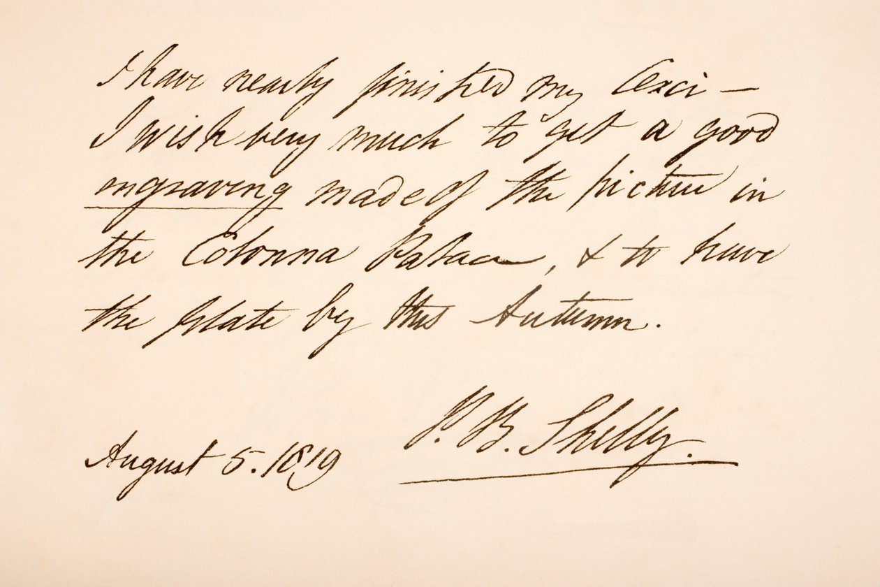 Håndskrift og signatur av Percy Bysshe Shelley, 1819 av English School