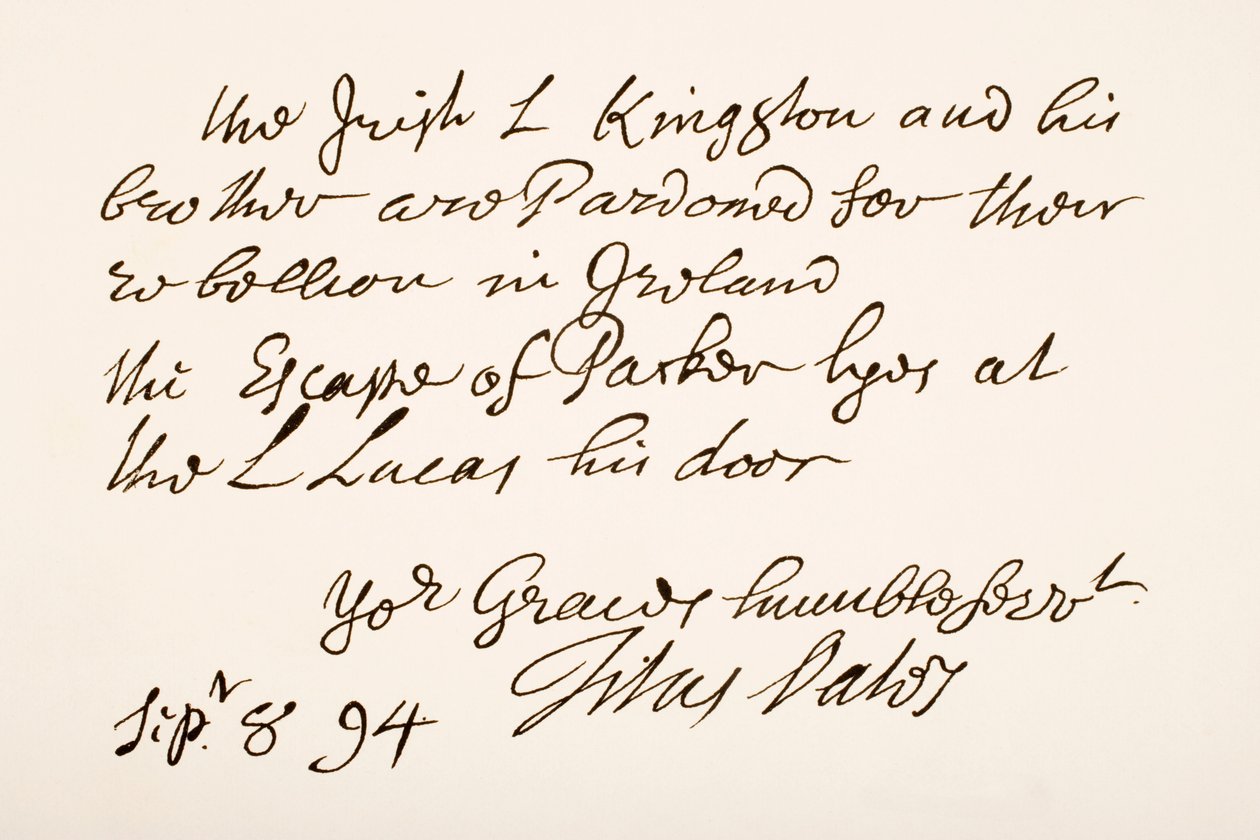 Håndskrift og signatur av Titus Oates, 1694 av English School